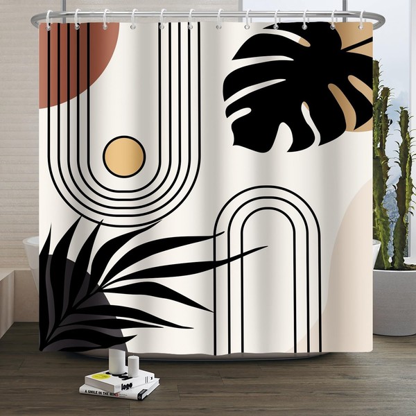 Xiaoterna Boho Sun Line Shower Curtain Retro Abstract Bathroom Curtain