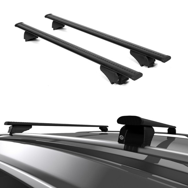 ERKUL Universal Roof Rack Cross Bars - 50" Crossbars Fits Raised Side Rail Cars & SUVs | Adjustable Aluminum Aero Bars for Rooftop, Luggage, Cargo Carrier, Canoe, Kayak, Bike, Ski | Black