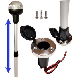 Wave One Marine | Adjustable Telescoping All-Around Anchor Light With Base | LED Boat Pole Aft Stern Navigation USCG 2NM | 12 Volt DC | 360 Night Nav Waterproof 28"-42"