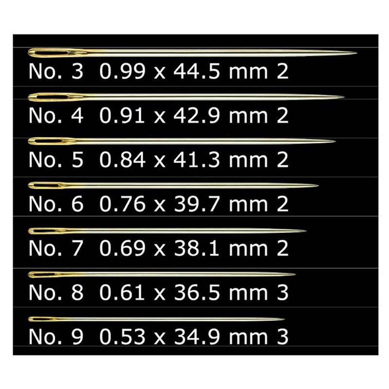 Clover Gold Eye Embroidery Needles Size 3-9 - 16 Pack