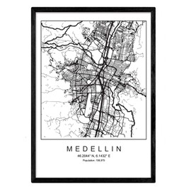 Nacnic Minimalist City Map Poster Geometric Style Wall Decoration Picture of Medellin Various World City Maps, Plans and Travel Pictures A3 No Frame