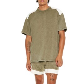 Forever 21 Men's Colorblock Short-Sleeve Pullover, Olive, Large