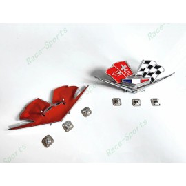 Corvette Front Fender Chrome Red Flags Emblem 1962 1963 IMPALA BEL AIR 327 409 CORVETTE