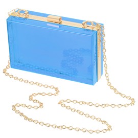 SUIKIHUM Acrylic Clear Evening Clutch Bag for Women, Shoulder Handbags Neon Hard Frame with Chains Party Purse for Wedding Prom Party (Light Blue, Gold)