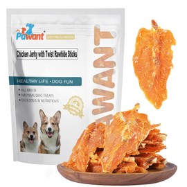 Pawant Chicken Jerky with Twist Rawhide Sticks Puppy Training Snacks Dog Chews Treats 2lb