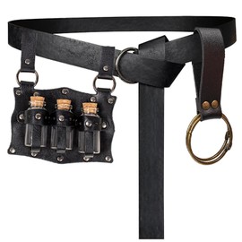 Cork Potion Bottle Cosplay Accessories Belt Loop Medieval Renaissance Witch Props Magic Vial Stempunk Cosplay Costume Sets (with Belt Black)