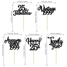 30 piezas de decoración para cupcakes de feliz 25 cumpleaños con purpurina impresionante desde 1998, veinticinco 25 fabulosas púas clásico de 1998 para cupcakes para 25 cumpleaños, aniversario, jubilación, fiesta, decoración de pasteles, suministros colo