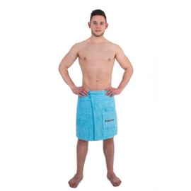 Julie Julsen Sauna kilt for men, 50 x 150 cm, Velcro fastener and elastic band, 100% cotton, pocket attached, light blue