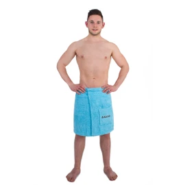 Julie Julsen Sauna kilt for men, 50 x 150 cm, Velcro fastener and elastic band, 100% cotton, pocket attached, light blue
