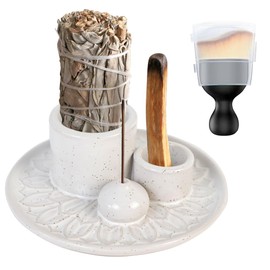 Mulaibdin 4-in-1 Incense Stick Holder, Incense Bowl Palo Santo, Sage Incense Holder, Ceramic Incense Holder with Dust Brush, Incense Holder for Meditation, Yoga, Office, Room Decoration