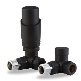 Team Controls Matt Black Corner Thermostatic TRV Radiator Valve & Lockshield 15mm x 1/2" Pack