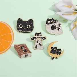5Pcs Gothic Cat Enamel Pin Cute Cat Moon Planet Pin Set Badge Cartoon Animal Brooches Lovely Cat Lapel Pin for Clothing Bags Jacket Backpack Accessory