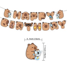 Capybara Birthday Banner 2PCS,Capybara Happy Birthday Decorations,Cute Cartoon Brown Capy Bunting Hanging Garland for Boys Girls Kids Animal Capybara Lovers Birthday Party Supplies