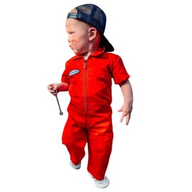 Born to Love Knuckleheads Kids Monkey Coverall Mechanic Photoshoot Overall for Boys & Girls Jumpsuit Baby Outfit (Red 5T)