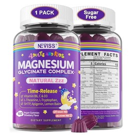 Magnesium Glycinate Gummies for Adults & Kids 4+, Sugar Free Magnesium Bisglycinate Supplement 400/200mg with B6D3, L-Theanine for Sleep & Relaxation,
