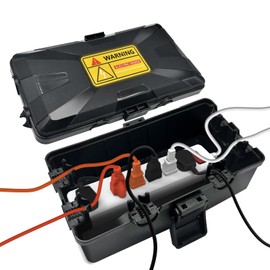 SUPEASY Medium Outdoor Electrical Enclosure, IP54 Weatherproof junction box with 6 cable entrie for safely housing power strips, timers, plugs, and holiday lighting in outdoor environments, Black