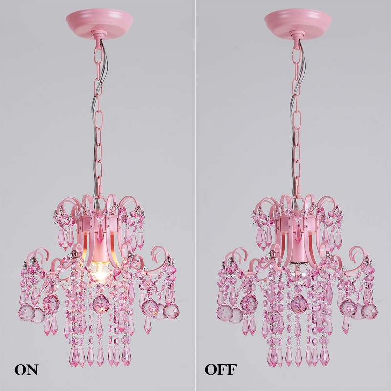 Q&S Mini Crystal Chandelier, Modern Pink Chandelier,Small Hanging Light Fixture