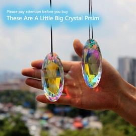 2PCS 5" Large Crystal Sun Catcher Prisms, STINO Hanging Suncatchers with Glass Prism, Rainbow Maker for Windows, Balcony, Kitchen, Garden Decoration (E# Color Oval Eye 2PCs)