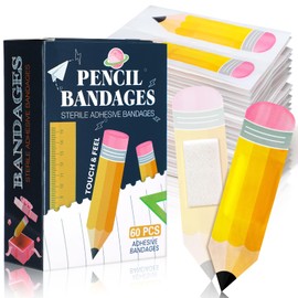 Geiserailie 60 Pcs Pencil Shaped Kids Bandages Pencil Self Adhesive Bandages for Minor Cuts Scrapes Fun First Aid Kit Back to School Gift First Day of School Classroom Party Supplies