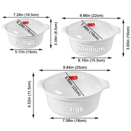 Microwavable Bowls With Lids, Microwave Ramen Bowl with Steam Rack, Assorted Sizes, Dishwasher Safe, BPA-free, for Kitchen, Office, College Dorm (3 Pcs S+M+L ）