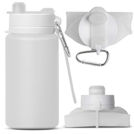 MCOMCE Collapsible Water Bottle, Portable Folding Bottle & Water Bottle with Clip for Backpack, Foldable Water Bottle BPA Free, Sport Bottle Water Squeeze Collapble Watterbottles (Gray)