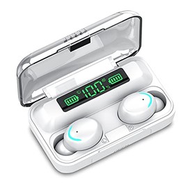 NC TWS Bluetooth 5.0 Earphones 2200mAh Charging Box Wireless Headphone 9D Stereo Sports Waterproof Earbuds Headsets with Microphone (White)