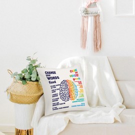 HONLUNG Change You Words Change Your Mindset Mental Health Throw Pillow Cover Growth Mindset Decorative Throw Pillow Case 18×18 Inch for Therapy School Counseling Office,Mental Health Awareness Gifts