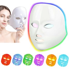 Máscara LED de 7 Colores, Terapia de Luz Roja Facial. Máscara Facial LED Terapia de Luz, Para uso Doméstico y en Salones de Belleza, Para la Reducción de Arrugas, Antienvejecimiento (Blanco)