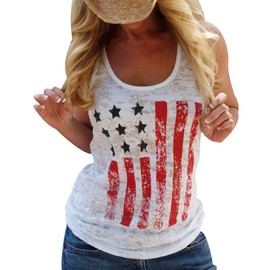 Monaisha American Flag Tank Tops Women Funny Stars and Stripes Graphic 4th of July Shirt (L, Light Grey)