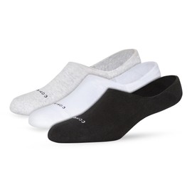 Comrad 3-Pack No Show Socks with Targeted Arch Compression (Black/Grey/White, Large) - Soft & Breathable Combed Cotton Support Socks for Men & Women - Everyday Wear at Home, Work, Gym, & Sports