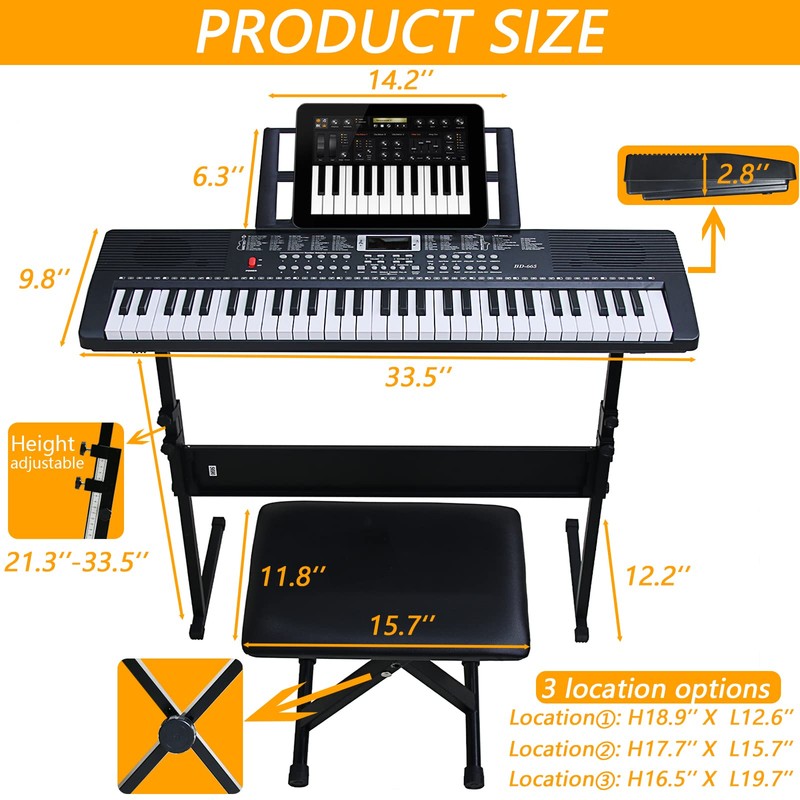 61 Key Keyboard Piano for Beginners with Lighted Keys &