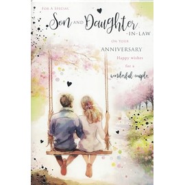 Anniversary Card for Son and Daughter-in-Law, Romantic Swing Design, 22.9 x 15.2 cm