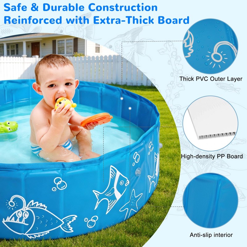 Foldable Kiddie Pool with Removable Canopy, 47in Portable Kids Swimming