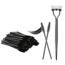 Ezppuu111 Stainless Steel Eyelash Comb 1 Piece + 50 Pieces Disposable Eyelash Brush Eyelash Comb Eyelash Comb Eyebrow Brush Black