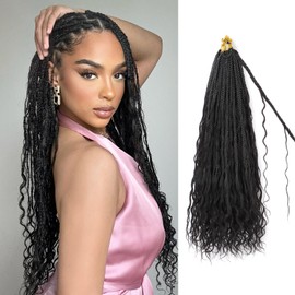 IXIMII Crochet Boho Braids with Human Hair Curls 14inch 8packs 96strands 1B# Deep Wave Pre Looped Goddess Bohemian Box Braids Crochet Hair Curly Ends Hair Extensions For Women