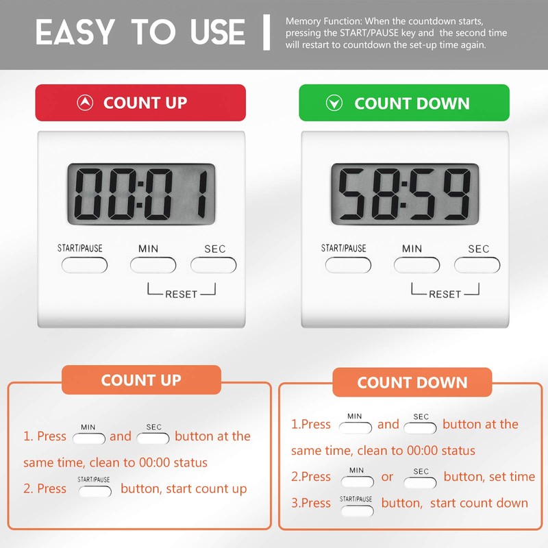 Gulfmew 4 Pieces Kitchen Timer for Cooking, Digital Kitchen Cooking