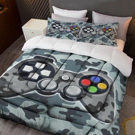 Sunnycitron Colorful Gamepad Gamer Comforter Set for Boys Gaming Bedding Set Teens Game Room Decor Queen (1 Comforter + 2 Pillowcase)