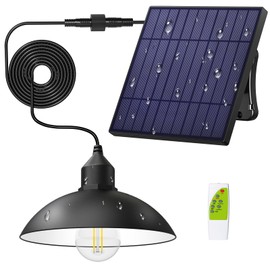 Lightonight Solar Shed Light Outdoor Pendant Light with 4000mAh Solar Panel Warm/White Dimmable with Remote, Solar Powered Hanging Barn Light with Remote for Shed, 1 Pack