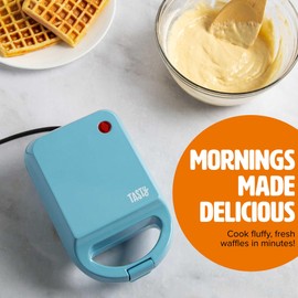 Tasty Mini Nonstick Waffle Maker, Perfect for Individual Waffles, Hash Browns, Brownies and more, Quick Results, Easy Clean Up, 600W, Blue