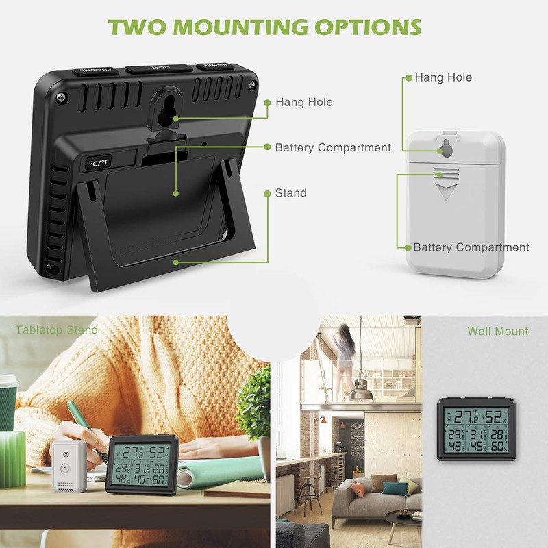 KeeKit Indoor Outdoor Thermometer, Temperature Humidity Monitor with 3 Wireless