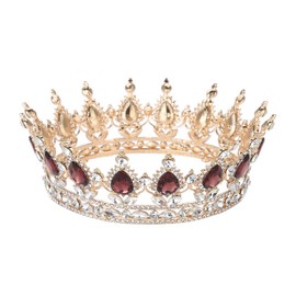 Tiara de corona de boda, tiara de diamantes de imitación corona de reina redonda hecha a mano desfile nupcial joyería para el cabello fiesta nocturna ducha nupcial diadema decoración