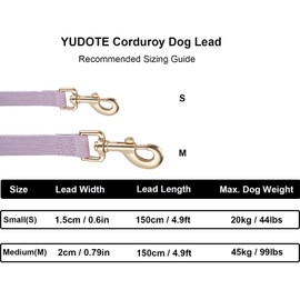 YUDOTE Soft Corduroy Dog Lead Medium 2 x 150 cm Lilac