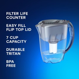AQUAPHOR Ideal 7-Cup Water Filter Pitcher - Grey with 3 x B15 Filters - Fits in The Fridge Door - Reduces Limescale and Chlorine - Ideal for Seven Cups