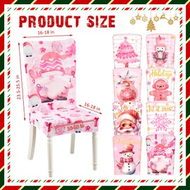 FuWeave 8 Pcs Christmas Chair Covers Santa Claus Xmas Stretch Chair Back Slipcovers Snowflake Snowman Gnome Tree Seat Cover Spandex Removable Washable Chair Protector for Dining Room Home (Romantic)