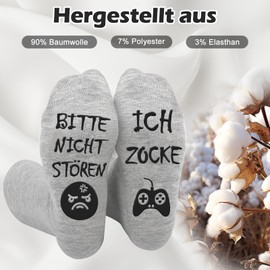 Kisvic Funny Socks Gaming, 2 Pairs of Socks with Saying "Bitte Nicht Stören Ich Game" Gaming Socks Cool Gifts for Teenagers, Non-Slip House Socks for Men and Women, Black Grey