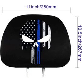 GODTERA 2 Pack Headrest Covers for American Skull Flag, Seat Cover Accessories oft Black Fabric Car Headrest Protector Universal Fit to All Car/Truck Models (American Skull Flag B)
