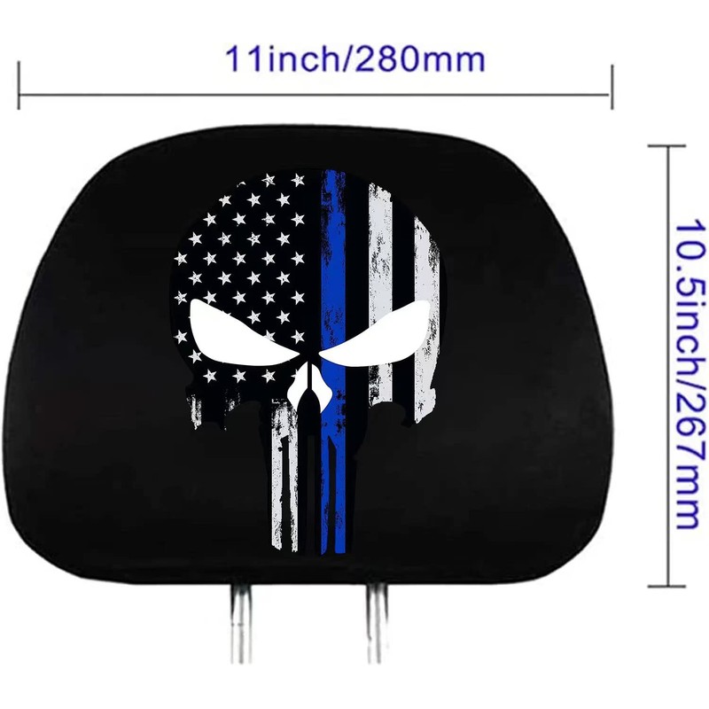 GODTERA 2 Pack Headrest Covers for American Skull Flag, Seat