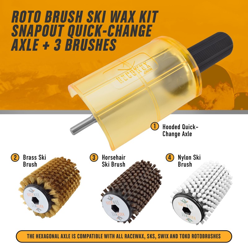 RaceWax 100mm Roto Brush Ski Wax Kit SnapOut Quick-Change Axle