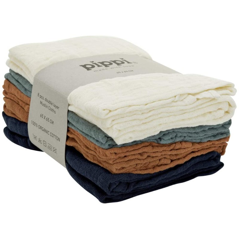 Pippi Unisex Baby Muslin Cloth Solid Bib, dress blues