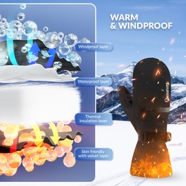 Qunature Ski Gloves Windproof Waterproof Full Finger Gloves Thermal Warm Sports Gloves with Touchscreen Function Gloves for Autumn and Winter Outdoor Activities such as Skiing, Ice Skating, black, S